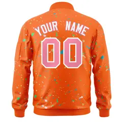 Orange Pink-White Splash Graffiti Pattern Varsity Full-Zip Letterman Jacket 4