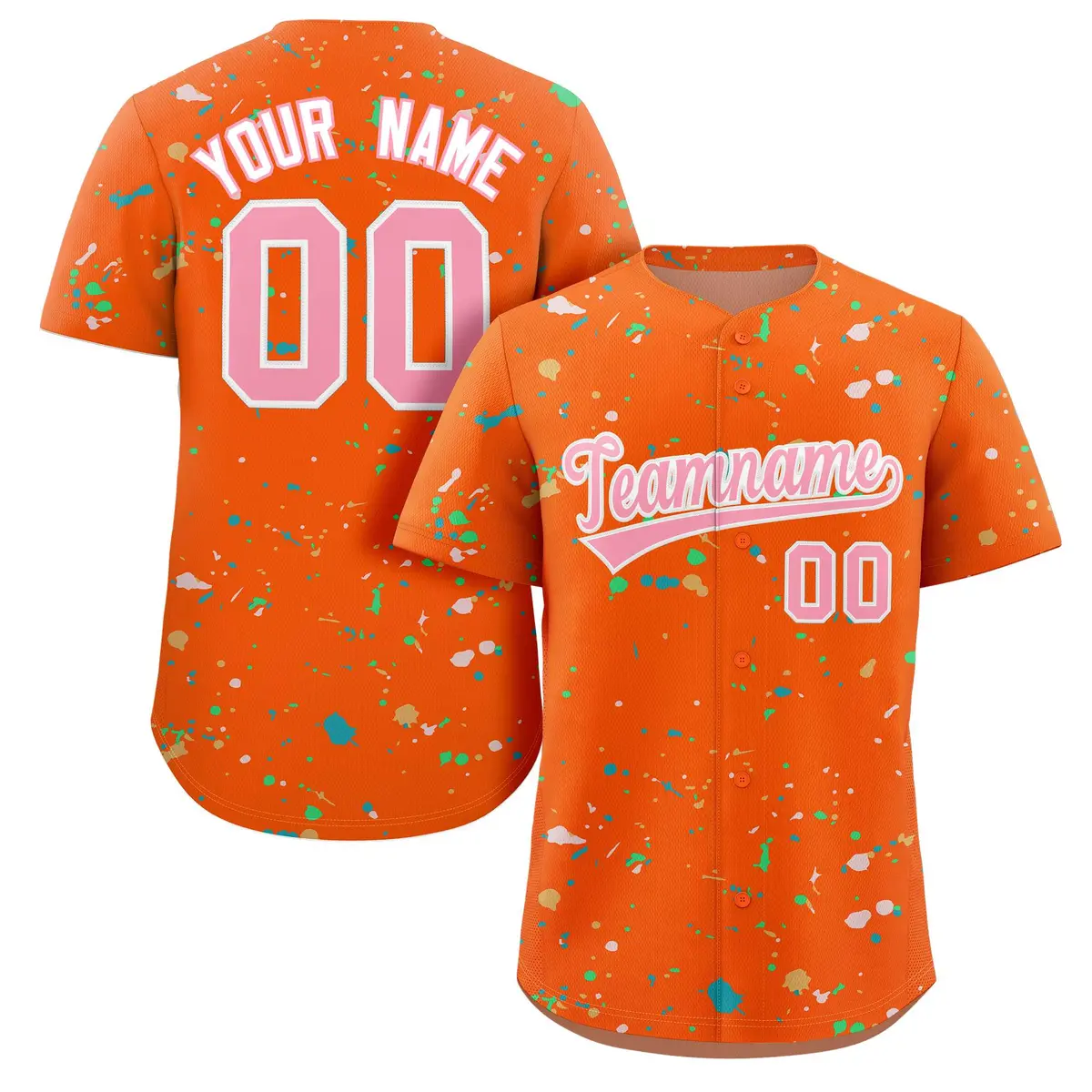 Orange Pink-White Splash Graffiti Striped Baseball Jersey