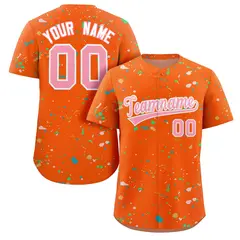 Orange Pink-White Splash Graffiti Striped Baseball Jersey