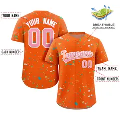 Orange Pink-White Splash Graffiti Striped Baseball Jersey 2
