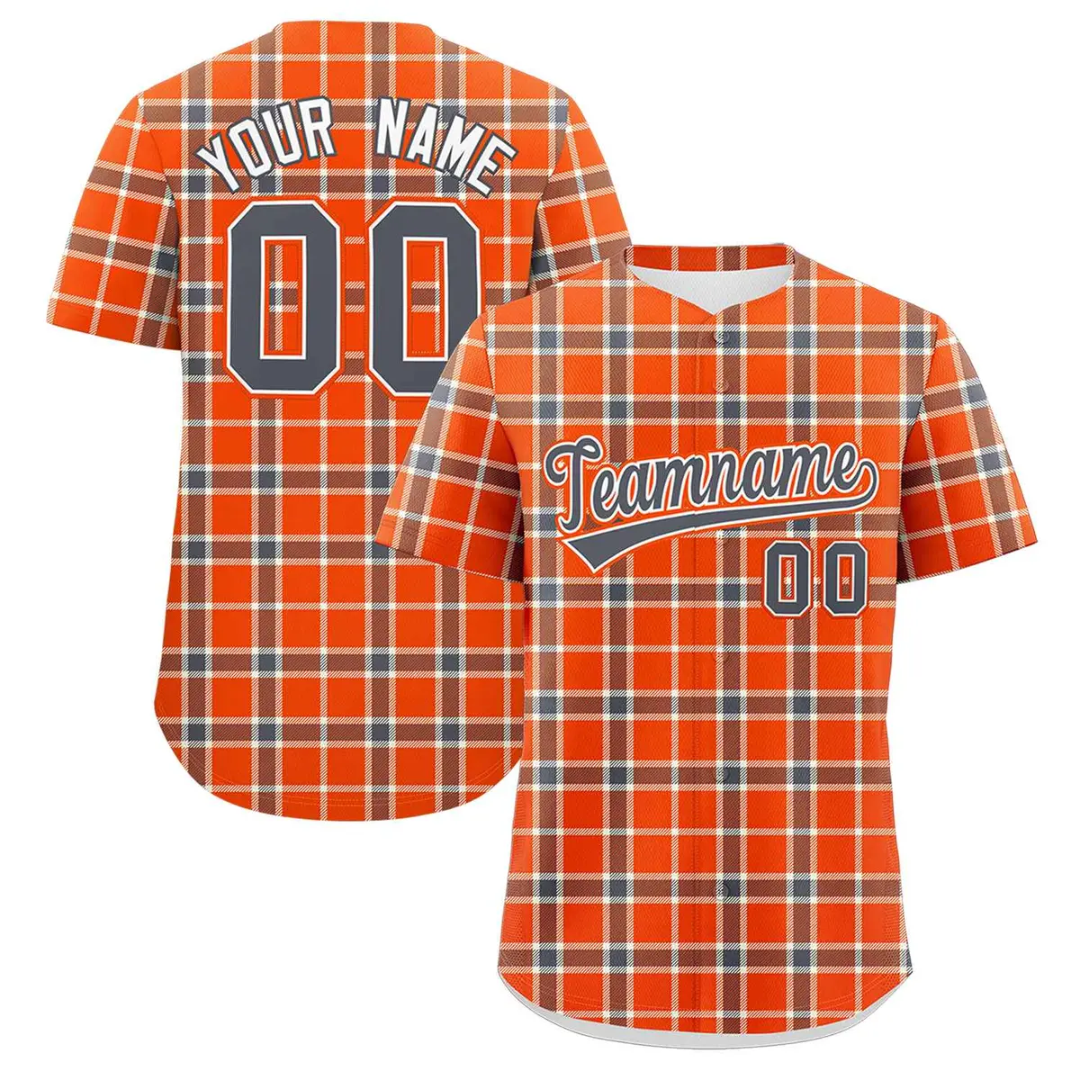 Orange Plaid Authentic Baseball Jersey