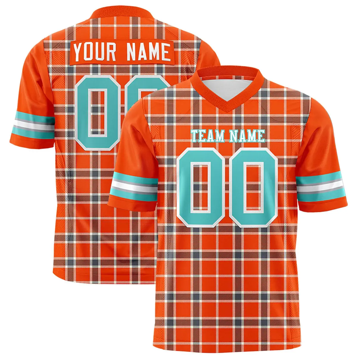 Orange Plaid Pattern Authentic Football Jersey