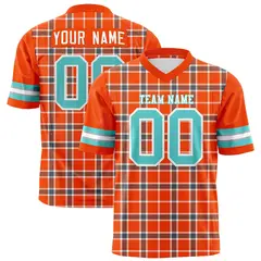 Orange Plaid Pattern Authentic Football Jersey
