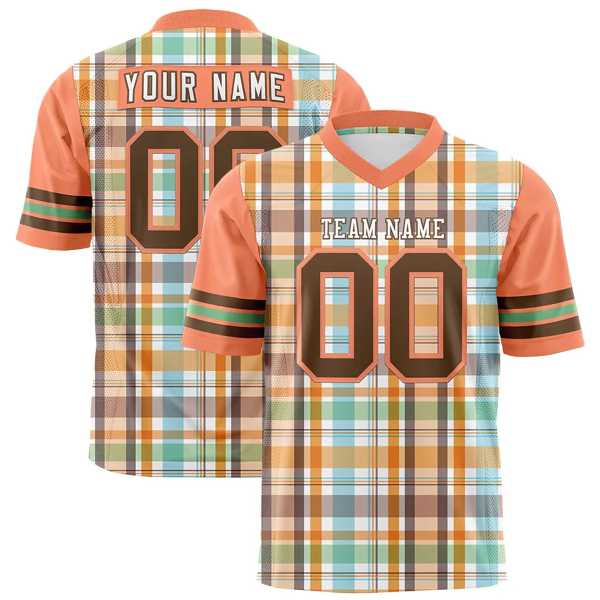 Orange Plaid Pattern Authentic Football Jersey