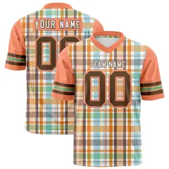 Orange Plaid Pattern Authentic Football Jersey