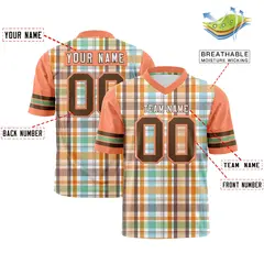 Orange Plaid Pattern Authentic Football Jersey 2