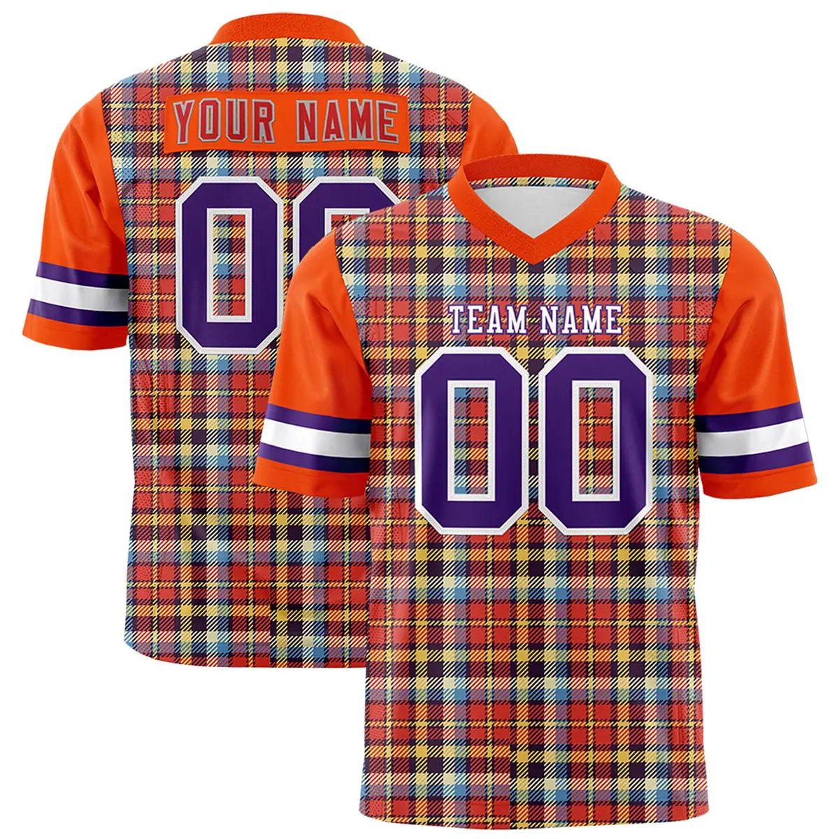 Orange Plaid Pattern Authentic Football Jersey