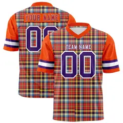 Orange Plaid Pattern Authentic Football Jersey