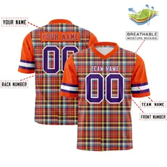 Orange Plaid Pattern Authentic Football Jersey 2