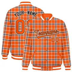 Orange Plaid Varsity Full-Snap Letterman Baseball Jacket