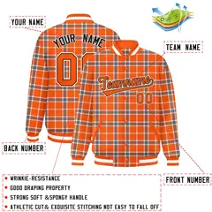 Orange Plaid Varsity Full-Snap Letterman Baseball Jacket 2