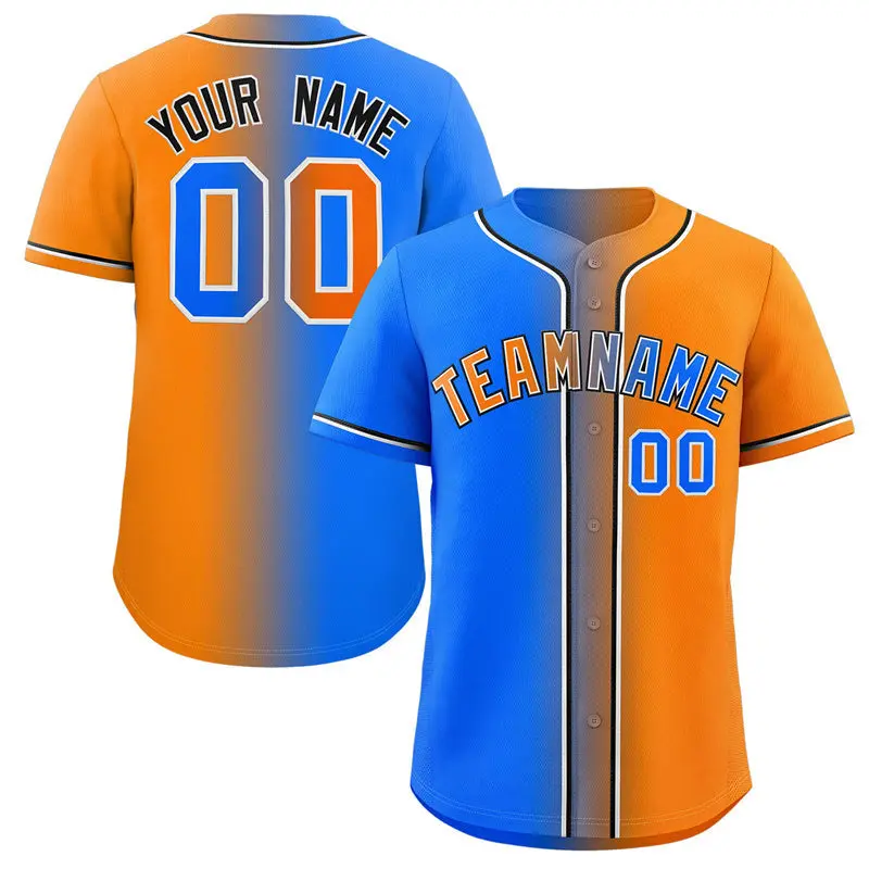 Orange Powder Blue-Black Gradient Fashion Baseball Jersey