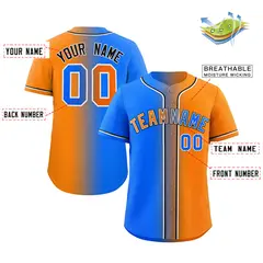 Orange Powder Blue-Black Gradient Fashion Baseball Jersey 2