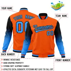 Orange Powder Blue Black Gradient Raglan Varsity Letterman Jacket 2