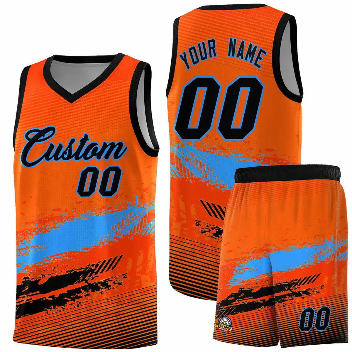 Orange Powder Blue Black Graffiti Basketball Jersey
