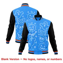 Orange Powder Blue Black Halloween Bats Pumpkins Ghost Letterman Jacket 7