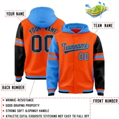 Orange Powder Blue-Black Varsity Letterman Hoodie Jacket Raglan Three Stripes 4