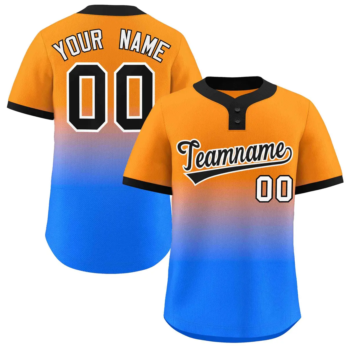 Orange Powder Blue Black-White Gradient Two-Button Softball Jersey