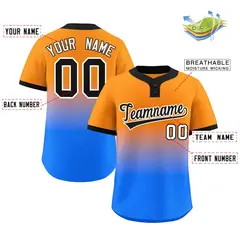 Orange Powder Blue Black-White Gradient Two-Button Softball Jersey 2