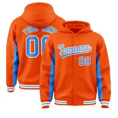 Orange Powder Blue Color Block Varsity Letterman Jacket Hoodie 1