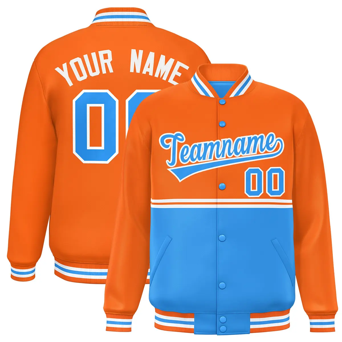 Orange Powder Blue Color Block Varsity Letterman Jacket