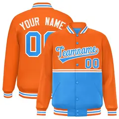 Orange Powder Blue Color Block Varsity Letterman Jacket 1
