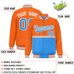 Orange Powder Blue Color Block Varsity Letterman Jacket 2