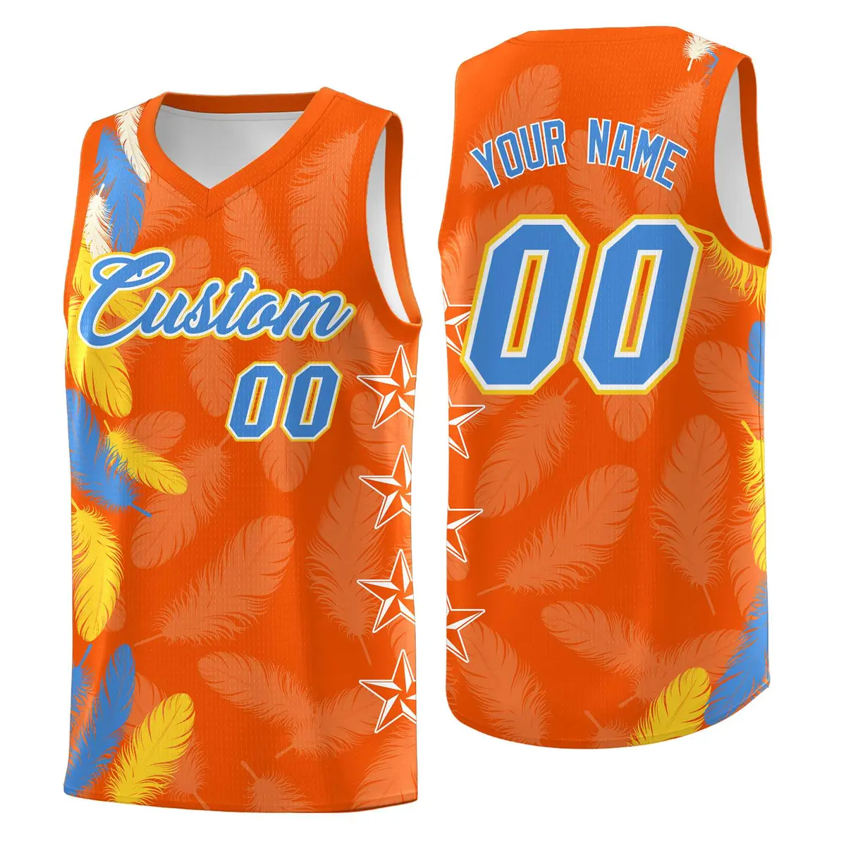 Orange Powder Blue Feather Graffiti Basketball Jersey