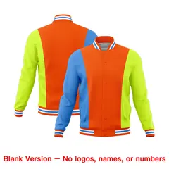 Orange Powder Blue Fluorescent Green Three-Color Block Varsity Letterman Jacket 7