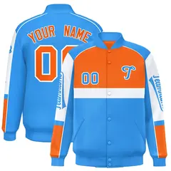 Orange Powder Blue Full-Snap Raglan Varsity Letterman Jacket