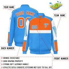 Orange Powder Blue Full-Snap Raglan Varsity Letterman Jacket 2