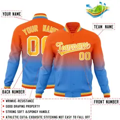 Orange Powder Blue Full-Snap Varsity Gradient Letterman Jacket 2