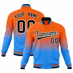 Orange Powder Blue Full-Snap Varsity Gradient Letterman Jacket