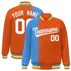 Orange Powder Blue Gradient Pinstripe Varsity Full-Snap Baseball Jacket 1