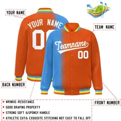 Orange Powder Blue Gradient Pinstripe Varsity Full-Snap Baseball Jacket 2