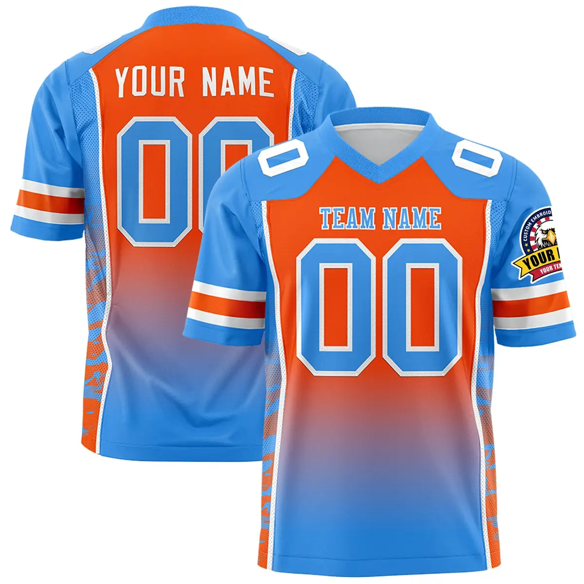 Orange Powder Blue Gradient Side Pattern Football Jersey