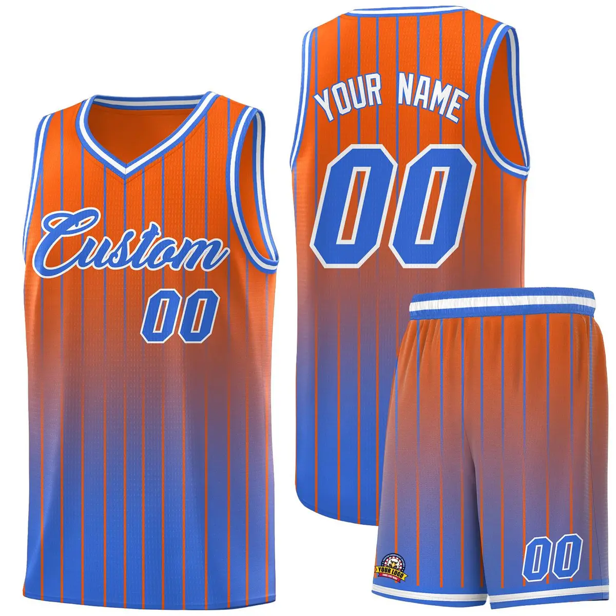 Orange Powder Blue Gradient Stripe Fashion Basketball Jersey