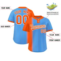 Orange Powder Blue Gradient Stripe Two-Button Softball Jersey 2