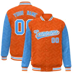 Orange Powder Blue L Pattern Raglan Full-Snap Varsity Letterman Jacket 1