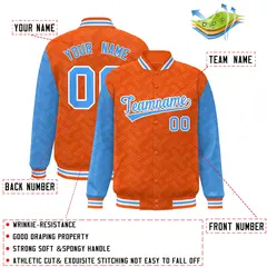 Orange Powder Blue L Pattern Raglan Full-Snap Varsity Letterman Jacket 2