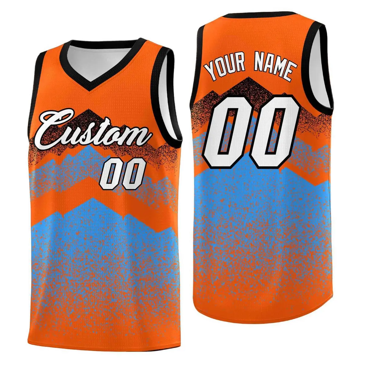 Orange Powder Blue Mountain Fade Gradient Basketball Jersey