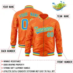 Orange Powder Blue-Neon Green Letter Full-Zip Varsity Bomber Jacket 2