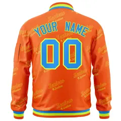Orange Powder Blue-Neon Green Letter Full-Zip Varsity Bomber Jacket 4
