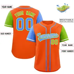 Orange Powder Blue Neon Green Raglan Sleeves Baseball Jersey 2