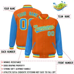 Orange Powder Blue-Neon Green Stripe Varsity Bomber Jacket with Raglan Sleeves 2