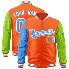 Orange Powder Blue Neon Green Varsity Letterman Bomber Jacket Full-Zip Raglan Sleeves 1
