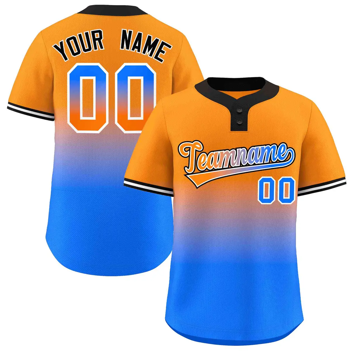 Orange Powder Blue Orange-White Gradient Two-Button Softball Jersey