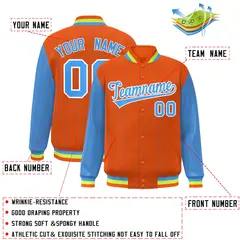 Orange Powder Blue Pinstripe Raglan Varsity Letterman Baseball Jacket 2