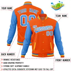Orange Powder Blue Raglan Full-Snap Varsity Letterman Jacket 4