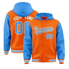 Orange Powder Blue Raglan Varsity Full-Snap Letterman Jacket Hoodie 1